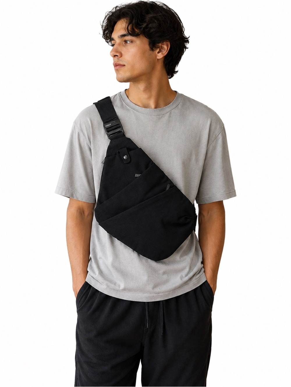 Black Men's Crossbody Sling Bag - Minimal Everyday Carry